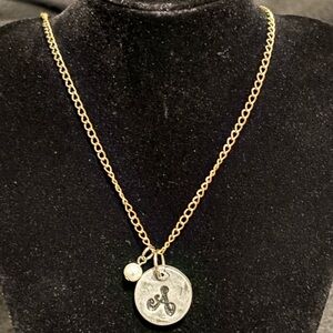 Silver Pendant Necklace with "A" and a faux pearl